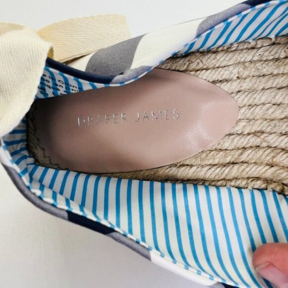 Draper James Georgia Wedge Espadrilles Women's Size 10 Navy, White Ankle Tie - Picture 7 of 13